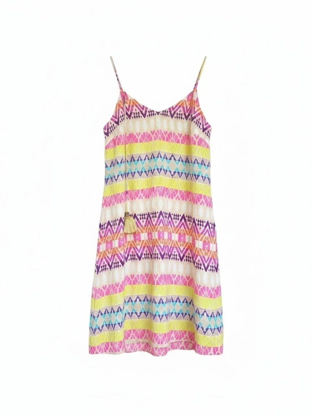 Alex & Trixie 100% Silk Geometric Tribal Tassel Mini Dress Size XS